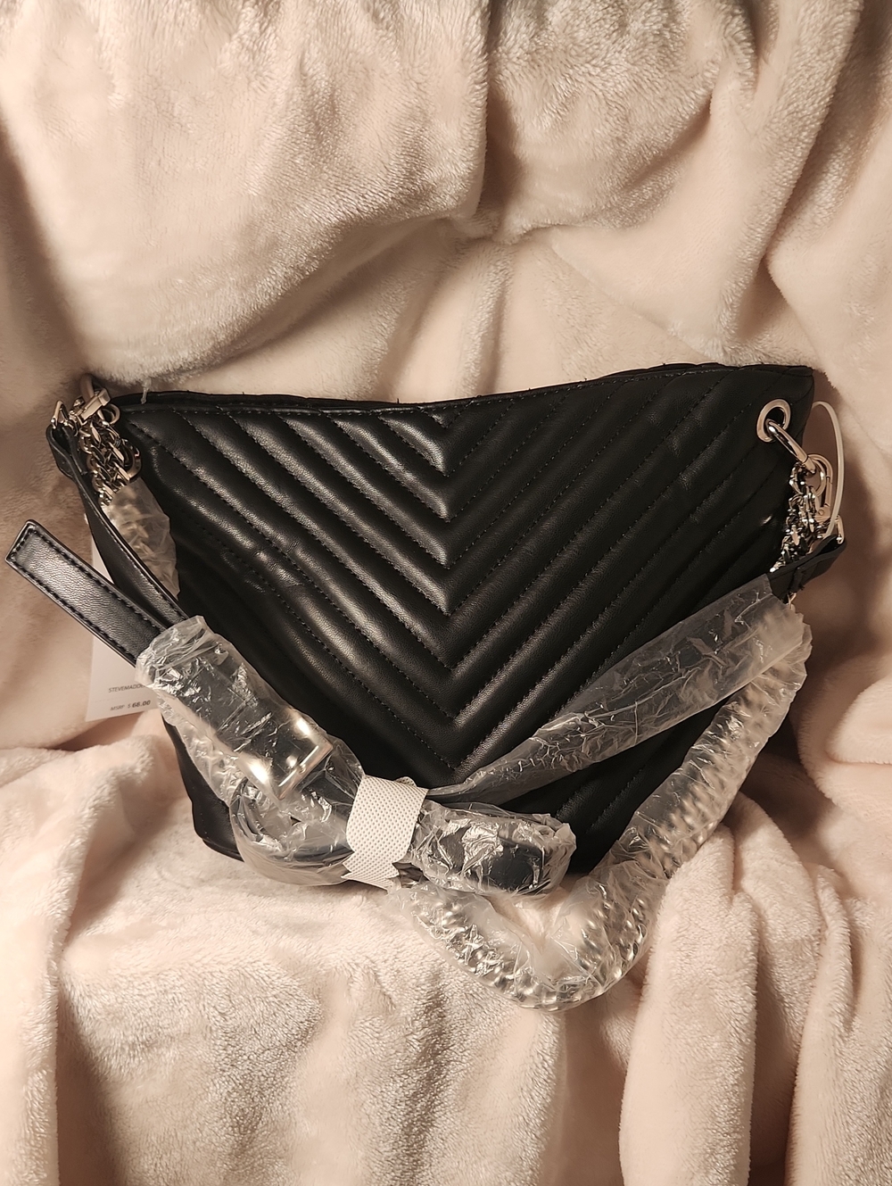 Steve Madden Black Quilted Chevron Crossbody Shoulder Bag
